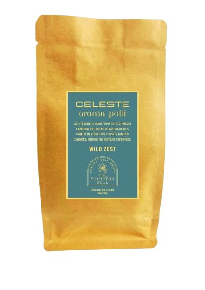 Celeste Aroma Potli | Organic Air Fresheners with Bhimseni Camphor & Essential Oil Blend | Wild Zest 60g