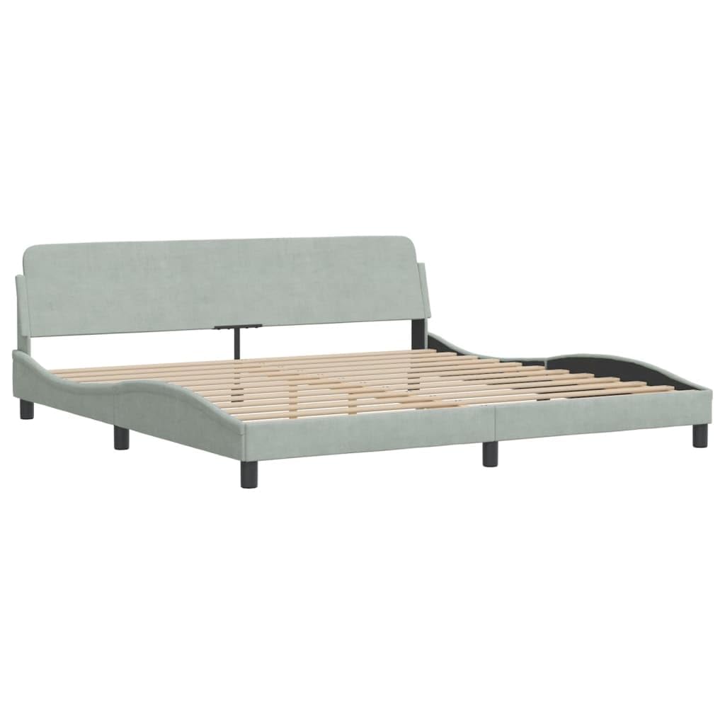 Jasnoszare aksamitne łóżko z materacem, 200 x 200 cm, rama łóżka Queen Size, falista konstrukcja, wytrzymały metal i drewno sosnowe, regulowany stopień twardości H2/H3 dla spokojnego snu