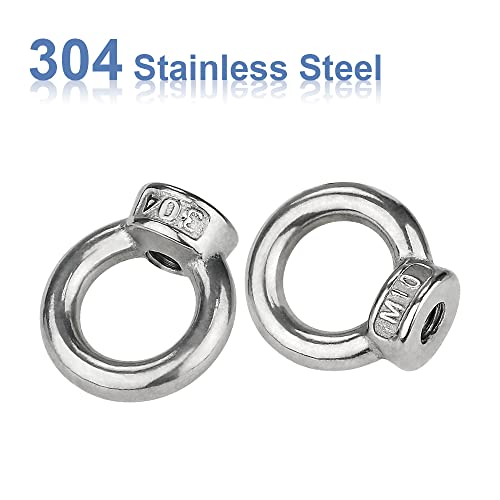 10 Stück Ringmutter Edelstahl M10 Augenmuttern, Gewinde Ösenmutter Ringösen Hardware Ringförmige Schaukelhaken zum Heben von Zubehör