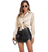 SITELUOYG Womens Long Sleeve Satin Silk Button Down Shirts Casual Work Business Smooth Blouse