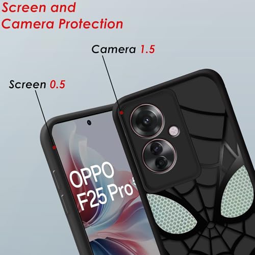 Image of Stylish Spider Back Case Cover Compatible for Oppo F25 Pro 5G | Spidey Face Mask Case | Soft Silicone | Camera & Full Body Protection | Shock Proof | (Black)