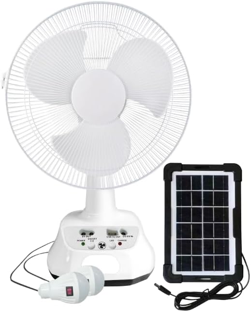 Netcom Lab 14" Rechargeable Fan with Solar Panel - Battery Operated Oscillating Standing Fan, LED Light, USB Phone Charger | Hurricane Preparedness, Power Outage Emergency Kit, Portable AC/DC