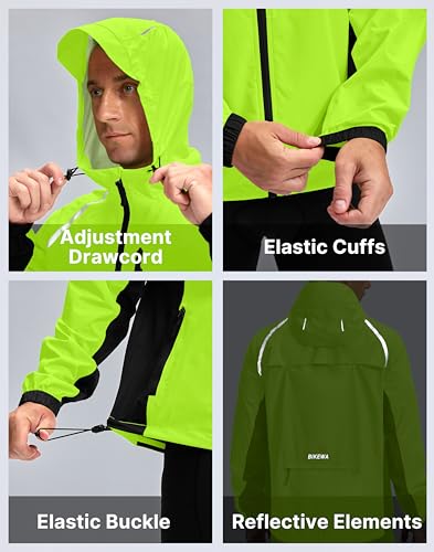 Image of Bikewa Men's Cycling Rain Jackets Waterproof Running Bike Windbreaker Lightweight Packable Hooded Jacket