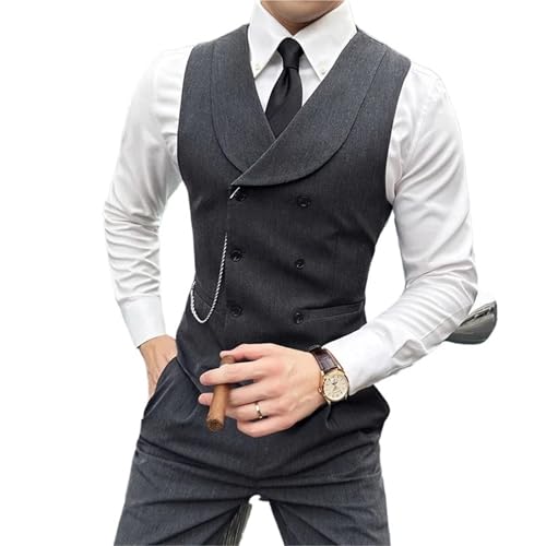 JFNKLFG Chalecos de traje hombre doble botonadura Formal novio boda Social Slim Fit chaleco sin mangas abrigos Para bodas, negocios y fiestas(Dark Gray,4XL 80-85kg)