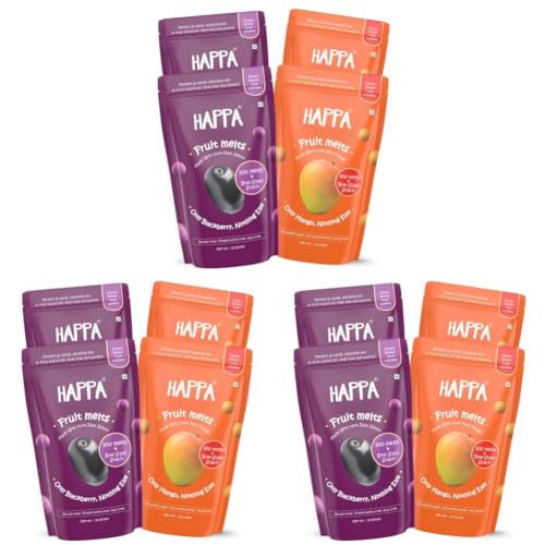 Image of Happa Mango & Jamun Melts | 100% Fruit Candy for Babies, Kids & Adults | No Added Sugar, No Colours, No Artificial Flavours | Melt-in-Mouth | 8M+ | Single Ingredient | 20g Pack of 12