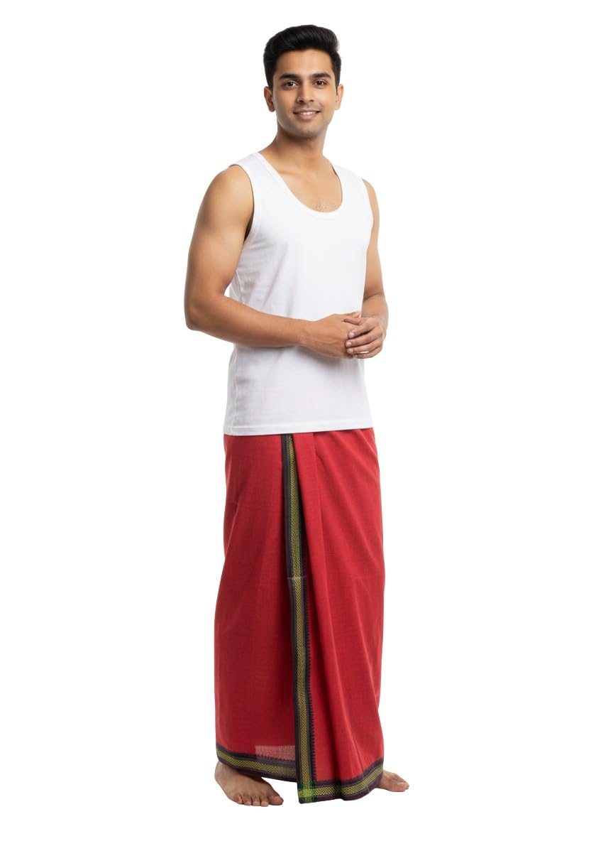 Men’s Cotton Lungi - Dhoti 2.25 Meter | Lightweight Pure Cotton South Indian Lungi for Men | White/Black Regular Wear Lungi for Home, Kerala & Tamil Style-picture-36