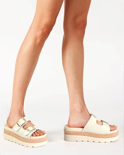 DOEYG Platform Wedges Sandals for Women Summer Beach Raffia Slide Sandals Comfortable Casual Woven Straw Crochet Open Toe Flatform Sandal with Buckle4