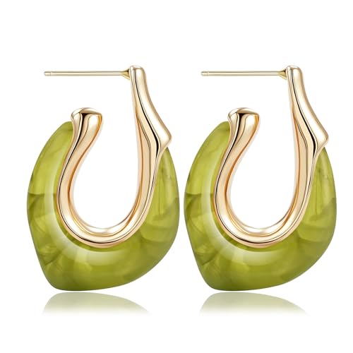 Resin Huggie Hoop Earrings Chunky Statement Vintage Earrings Cute Summer Acrylic Drop Earring Unique Trendy Jewelry Gifts for Women(Green)