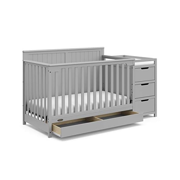 Graco Hadley 5-in-1 Convertible Crib & Changer (Pebble Gray) – GREENGUARD Gold Certified, Fits Standard Crib Mattress, Converts to Toddler Bed and Full Bed, 4 Adjustable Mattress Heights