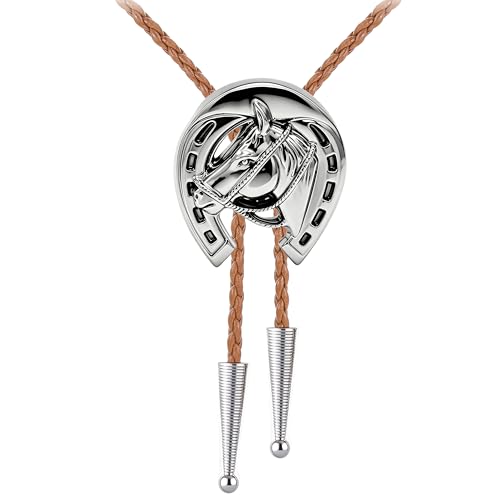 Image of Jeilwiy Bolo Tie for Men Western Cowboy Tie Necklace Gold Bolo Tie Leather Necktie Halloween Tie Accessories for Women