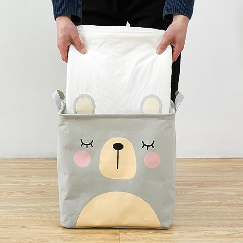 Image of House of Quirk Cotton Linen Collapsible Square Storage Baskets Cute Kids Toys Storage Organiser for Laundry Basket Organizer Home, Bedroom, Dorm, Clothes (Grey)