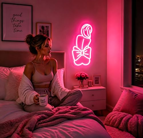 Image of Lady Neon Sign, Neon Signs for Wall Decor - Pink LED Signs for Bedroom, Girls Room, Salon, Home Decor - USB Powered Light Up Sign Decorations Gift