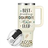 Rimasol Dog Mom Tumbler Gifts for Lover 40oz Best Dog Mom Ever Coffee Tumbler Christmas Birthday Gift with Handle for Dog Owners Dog Themed Gifts with Lid and Straw for Women