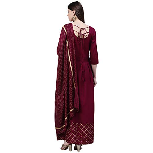Image of Stylum Women's Checkered Rayon Flared Kurta with Dupatta Set
