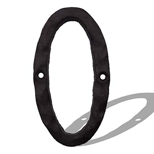 6 Inch House Numbers, Cast Iron Metal Home Address Number, Heavy Duty & Sturdy, Unique Hammered Look, Number 0