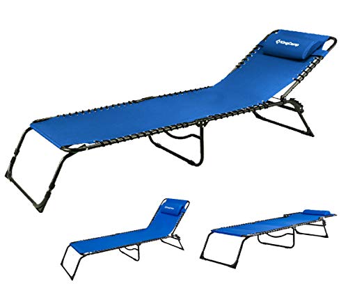 KingCamp Chaise Lounge Camping Folding Cot Supports 265 lbs Adjustable Recliner Sunbathing Beach
