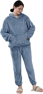 Cigain Pajamas for Women, Autumn/Winter, Roomwear, Top and Bottom Set, Pair of Fluffy Pajamas, Long Sleeves, Warm, Nightwe... Price In India