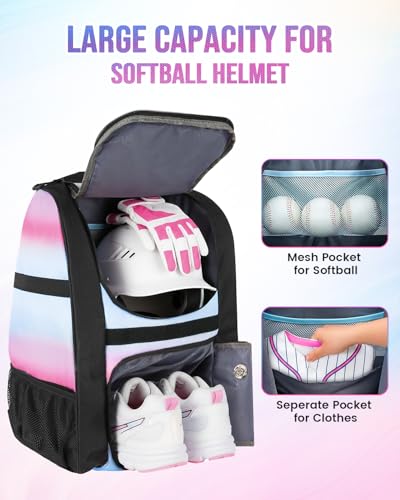 Image of MATEIN Softball Bag, Lightweight Baseball Backpack with Shoe Compartment, Baseball Bag with Fence Hook for TBall Bat & Equipment, Softball Gifts Catchers Backpack for Women Fit Catcher's Mitt, Helmet