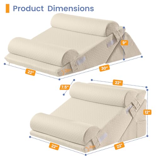 Image of Sasttie Wedge Pillow Set for After Surgery, 3PCS Adjustable Bed Wedge Pillow Headboard with Memory Foam Neck Cushion - for Acid Reflux, Sleeping, Neck & Back Support, Beige