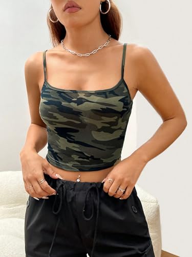 WDIRARA Women's Camo Print Tank Top Slim Fit Camouflage Crop Cami Tops4