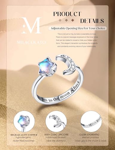 Milacolato Fidget Ring für Frauen Mädchen Offene Verstellbar Anxiety Ring Silber Stapelringe Knöchelringe Fancy Spinner Ringe Schmuck Damen Sternenmondstein