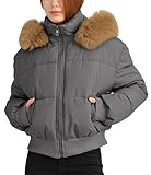 Maeau   Veste Court Femme Doudoune Chaude Capuche Fourrure Manteau Hiver Extérieur Quotidienne XL Gris