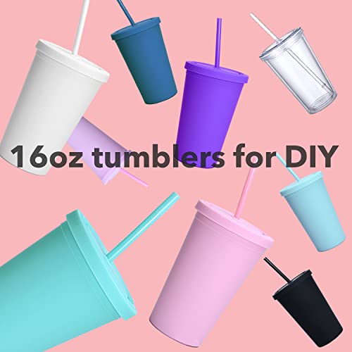 Matte Pastel Colored Tumblers With Lids And Straws.double Walled Reusable Plastic Acrylic Travel Smoothie Drink Tea Iced Coffee Tumbler Cups.insulated Tumblers Bulk For Diy Gifts.(16Oz Multi) #TOP5