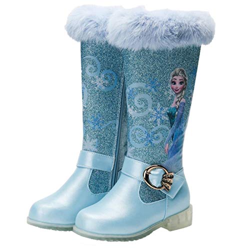 Kosplay Schneestiefel Mädchen Prinzessin Schuhe ELSA Eiskönigin Stiefel Kostüm Zubehör Stiefel mit Hohen Absätzen Winterstiefel mit Warm Gummistiefel Outdoor Festlich Karneval Geburtstag Cover