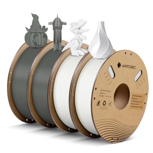 ANYCUBIC Acide polylactique Filament PLA pour Imprimante 3D, 4KG de Filament PLA de 1,75 mm pour lâimpression 3D sur Imprimante 3D et Stylo 3D, Avec RFID, Blanc Brillant*2+Gris TexturÃ©*2