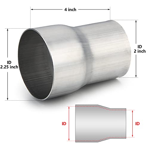 Image of A-KARCK Exhaust Adapter Connector 2 inch ID to 2.25 inch ID, Exhaust Pipe Reducer 4 inch Overall Length 304 Stainless Steel