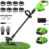 12IN Cordless Weed Wacker Eater String Trimmer with 2x5.0ah Battery and Charger, Electric Grass Trimmer 20V Battery Powered Weed Eater String, Edger Lawn Tool Grass Cutter with 8pcs Line Lawn Mover