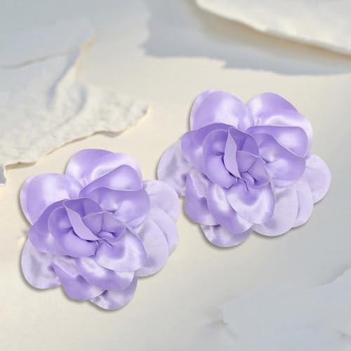 Image of 2Pack 6inch Extra Large Satin Brooches Lapel Pins Dainty Elegant Fabric Camellia Rose Flower Brooch Pin for Women Wedding Part Dance Clothes Accessories Jewelry
