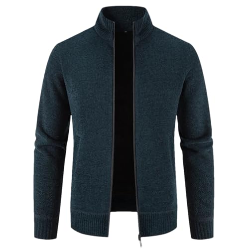 Men's Solid Color Stand Collar Thickened Knitted Cardigan, Warm Long Sleeve Loose Cardigan