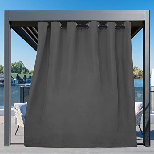 Image of Easy-Going Outdoor Curtains for Patio 1 Panel, 110x120 inch, Grey | Waterproof, Windproof, Weatherproof Privacy Outdoor Curtains for Cabanas Porches and Pergolas, Grommet Top and Tab Bottom