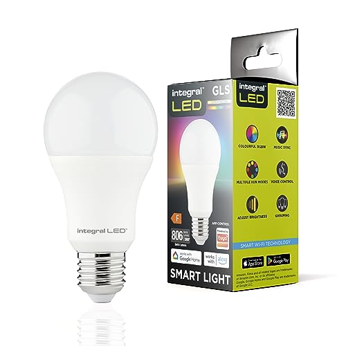 Integral LED 2 Pack Smart GLS E27 Dimmable Colour Changing 2.4GHz WiFi Bulb, Warm, Cool & Daylight White 2700K-6500K, 806lm