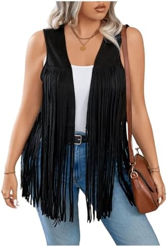 Verdusa Women's Plus Size Vintage Western Fringe Jacket Boho Open...