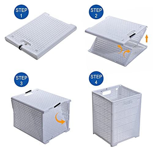 Eslite 42L Collapsible Plastic Laundry Baskets,Foldable Laundry Hamper,Pack Of 2 (White) #TOP4