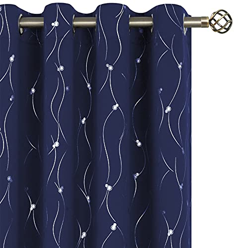 Image of BGment Navy Blue Blackout Curtains for Boy Bedroom, Nursery Curtains 84 Inch Length 2 Panels Set Grommet Room Darkening Window Drapes with Printed, 52 Inch Wide Each