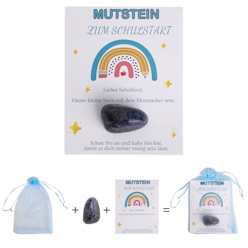 Mutstein für Kinder Einschulung, Glücksbringer Schulanfang, Schultüte Füllung, Schulanfang Geschenk für Jungen, Glückssteine Einschulungsgeschenke, Schultüten Inhalt, Deko Schulstart Geschenk (Blau)