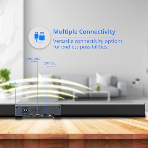 Image of Philips Audio TAB4218 /94 2.1Ch 120W Bluetooth Soundbar with Rich Bass, 3 EQ Modes, Multi-Connectivity Option with Supporting USB, HDMI(ARC), Optical, Coaxial & Aux-in (Black)