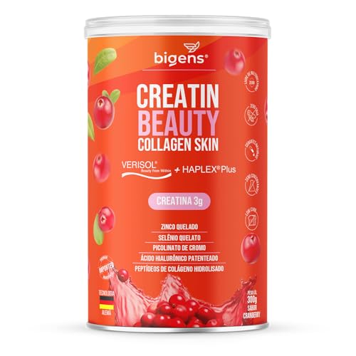 Creatin Beauty Collagen Skin, 3g de Creatina, Peptídeos de colágeno Verisol + Ácido Hialurônico Haplex Plus, 300g, Sabor Cranberry, Bigens