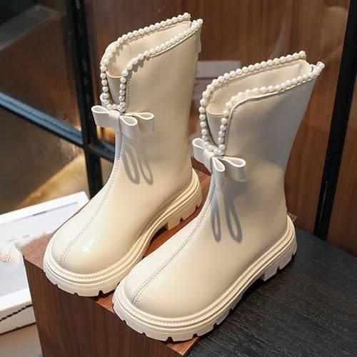 IWIHMIV Mid Calf Riding Boots for Girls Riding Plus Velvet Long Booties Platform Little Girls Pull On Winter Boots3