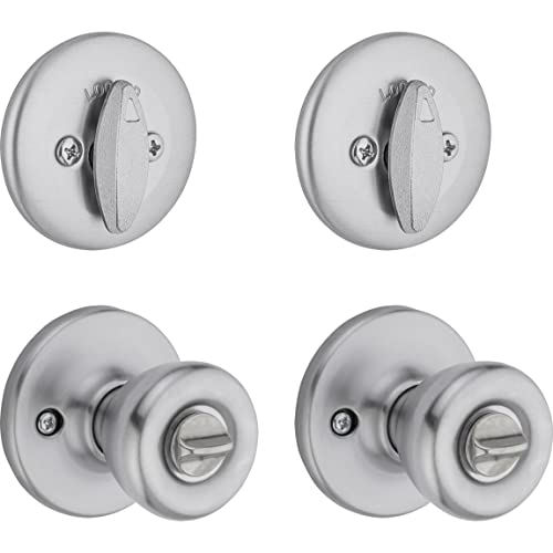 Kwikset 242 Tylo Entry Knob And Single Cylinder Deadbolt Project Pack In Satin Chrome #TOP1