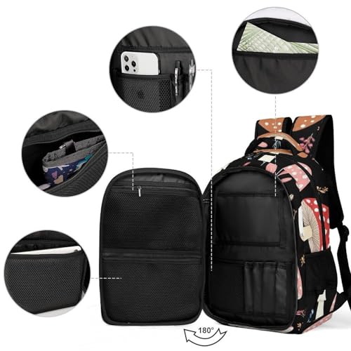 Casual Backpack for Unisex Adult, Novelty Autumn Fall Leaves Cool Mushrooms Large Capacity Backpack for Daily Use, Portable Shoulder Bag for Women Men3