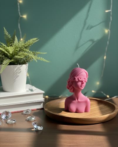 Image of Lady Sculpture Scented Candle | Premium Soy Wax Decorative Bust Candle for Home Decor | Long Burning, Aromatherapy Fragrance | Aesthetic Room Decoration Gift for Women (Pink, Jasmine)