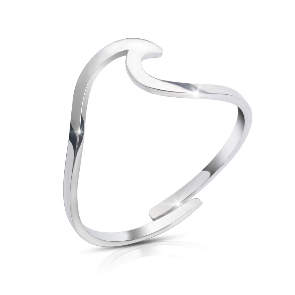 GD GOOD.designs EST. 2015Ring Wave Silver for Ladies - Waterproof - Adjustable Stainless Steel Finger Ring I Wave Ring COLOUR I Incl. gift box