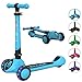 Allek Kick Scooter Foldable F02, 3-Wheel LED Flashing Glider and 4 Adjustable Height with Anti-Slip Thick Deck Push Scooter for Children 3-12yrs (Aqua Blue)