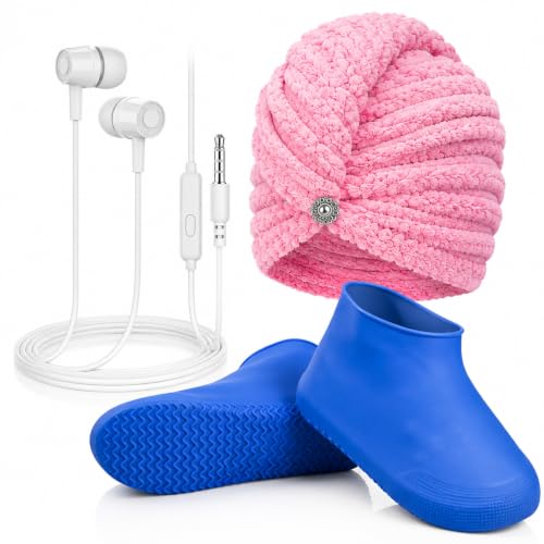 Image of 3-in-1 Daily Essentials Combo | Wired Earphones, Quick Dry Microfiber Hair Towel Wrap & Waterproof Reusable Shoe Covers | Multi-Purpose Utility Combo for Men & Women
