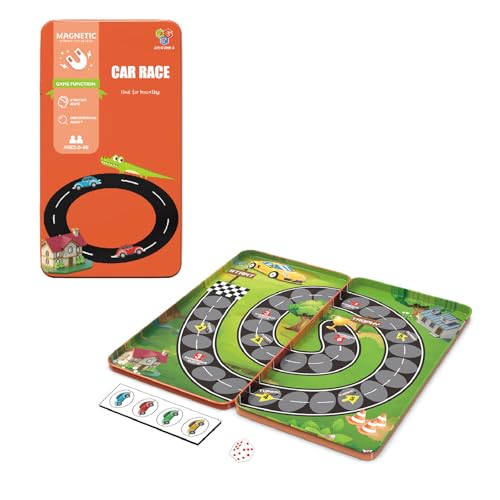 Magnetyczna Gra Podróży, Magnetycznie Podróżna Gra Wyścigowa, Mini Gry Planszowe, Gry Podróży, Gra Kostna z Przenośną Tablicą, Prezent dla Wyjazd na Imprezę Rodzinną