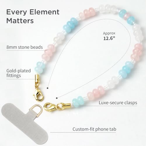 Image of POSADINA Natural Stone Phone Charm, Beaded Healing Phone Wrist Strap, Handmade Cellphone Chain Lanyard with Tether Tab